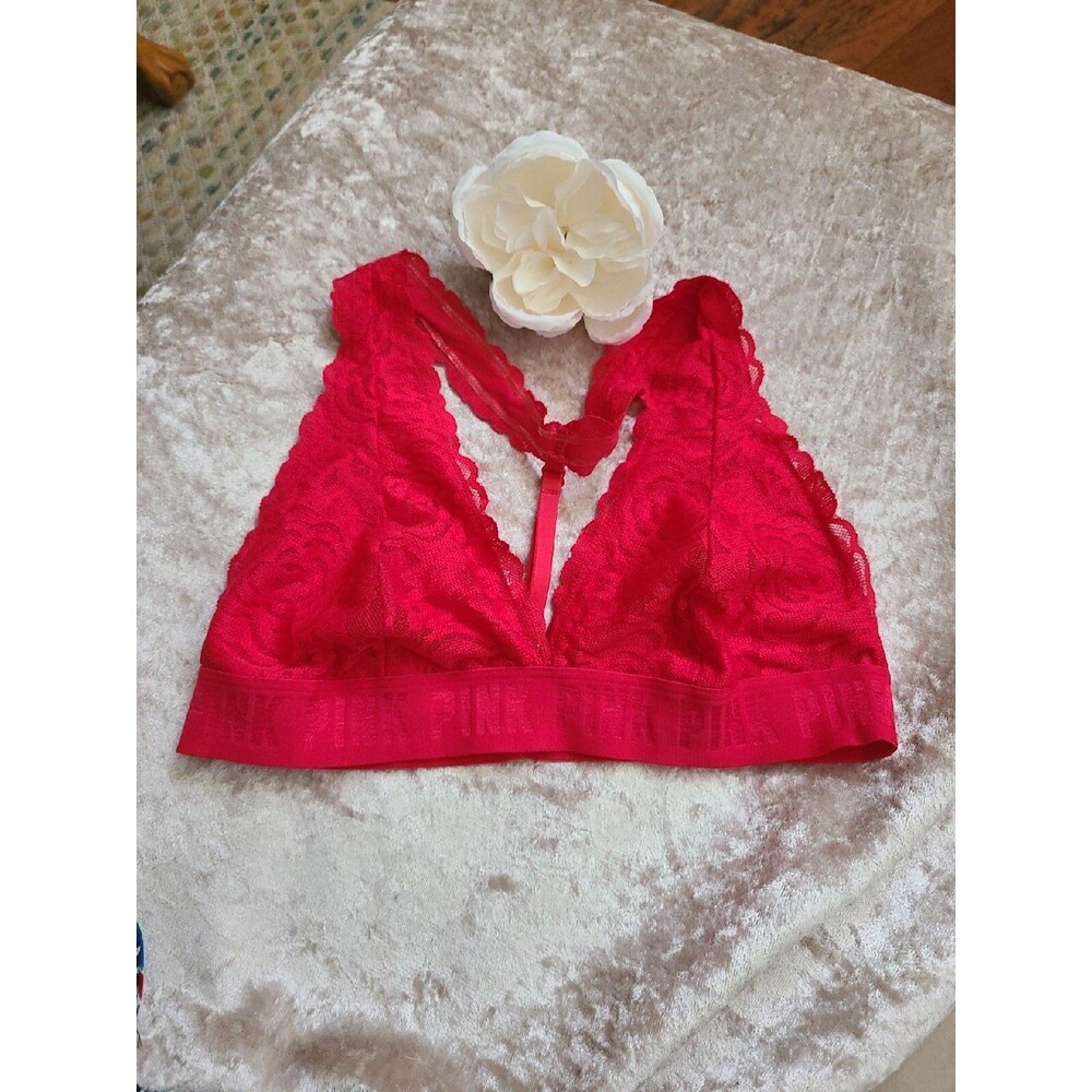 VS PINK Lace Bralette Red Size Large New